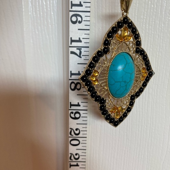 Gold and turquoise long necklace with earrings. Great condition - Picture 5 of 9
